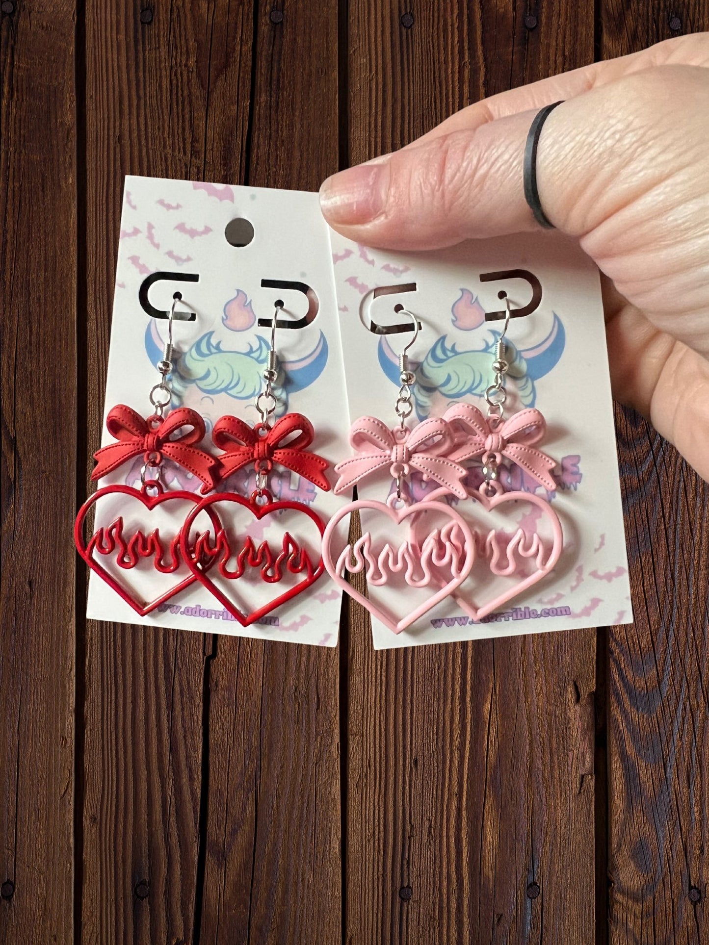 Y2K Flaming Heart Bow Dangle Earrings - Adorrible